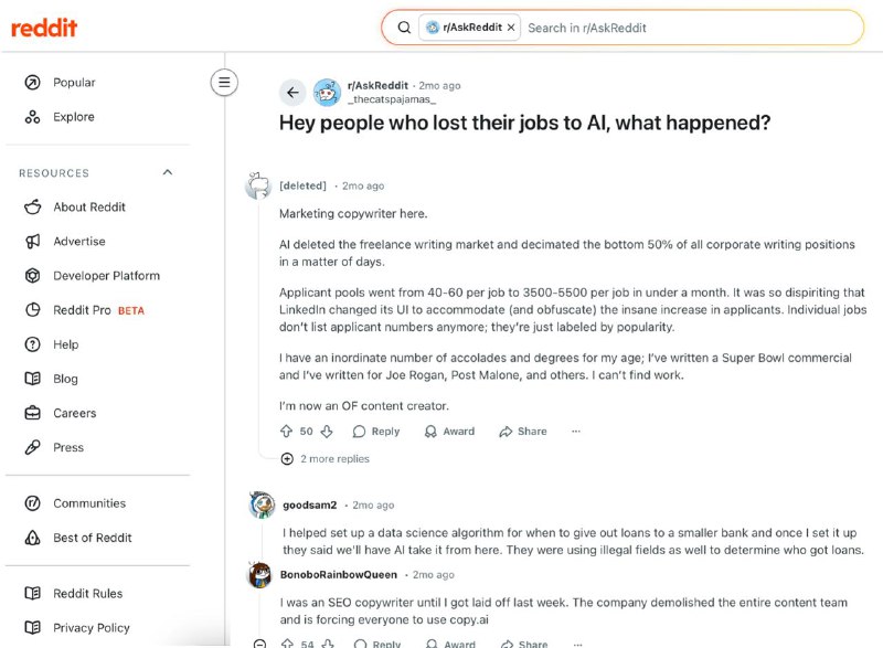 1000+ кейсов увольнений из-за AI. Свежий тред на Reddit